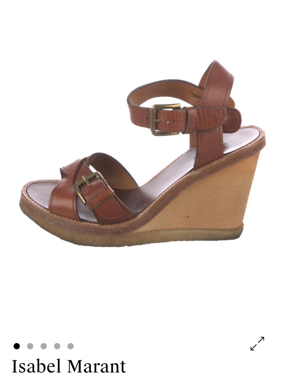 Isabel Marant Tan Brown Leather Buckle Wedge Sandals size 40